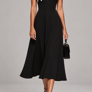Ariane | Robe Midi Femme à Décolleté Carré et Manches Colorblock