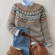 DELAUNAY | Pull Jacquard Taupe Intemporel Amélie