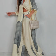 Ensemble casual avec haut et pantalon patchwork à encolure en V pour femme
