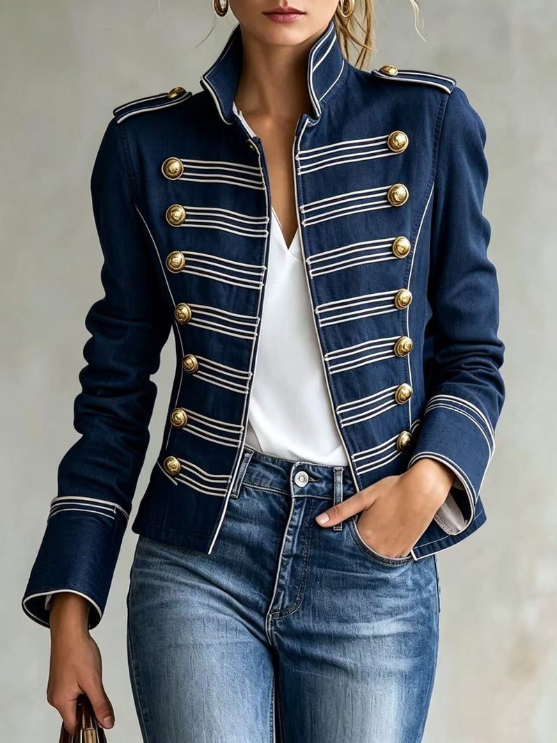 Marion – Veste en jean militaire à boutons dorés