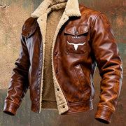 Clemens | Veste d'hiver marron en aspect cuir pour homme avec doublure teddy