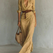 Camille | Robe Maxi avec Revers et Ceinture à la Taille