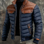 Christoph | Veste d'hiver bleu foncé pour homme avec empiècements marron aux épaules