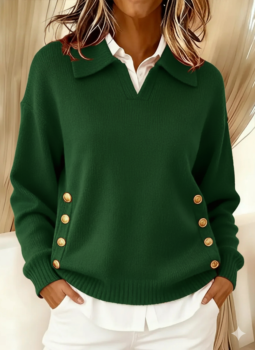 DELAUNAY | Pull Col Polo Boutons Dorés Aveline