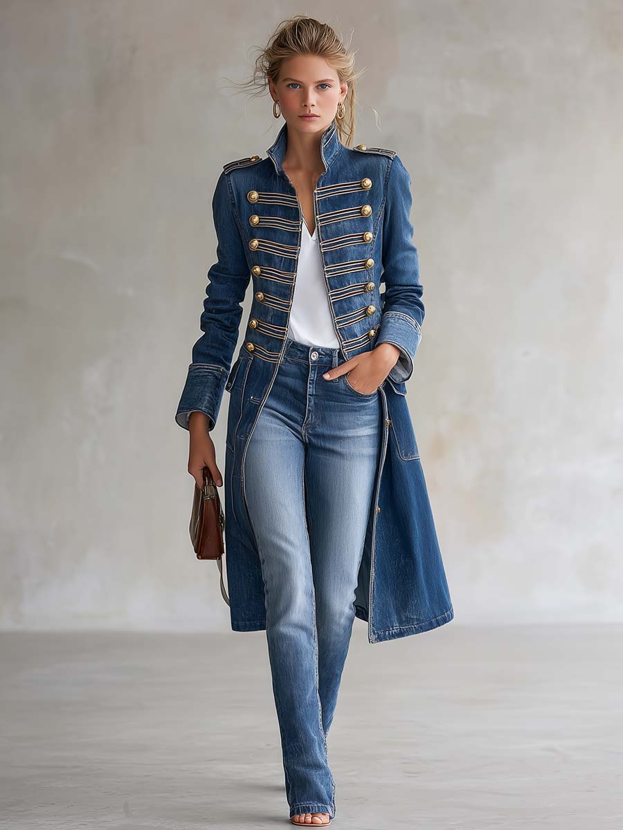 Dagmar – Long Manteau en Matière Respirante Style Militaire