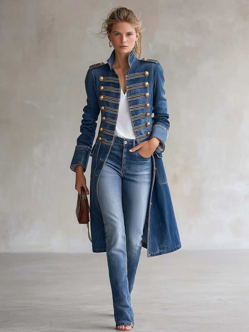 Dagmar – Long Manteau en Matière Respirante Style Militaire
