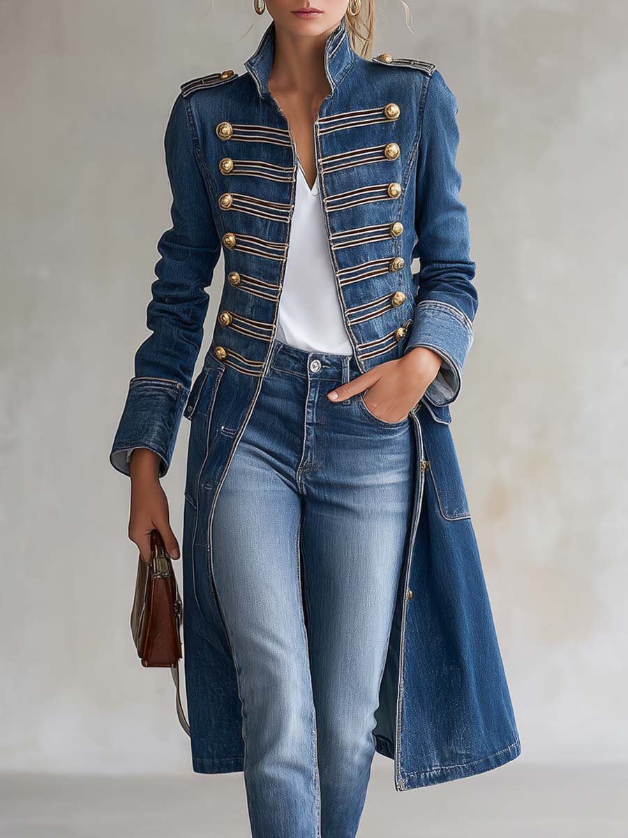 Dagmar – Long Manteau en Matière Respirante Style Militaire