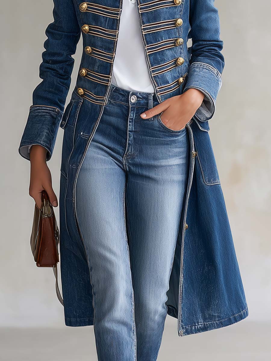 Dagmar – Long Manteau en Matière Respirante Style Militaire