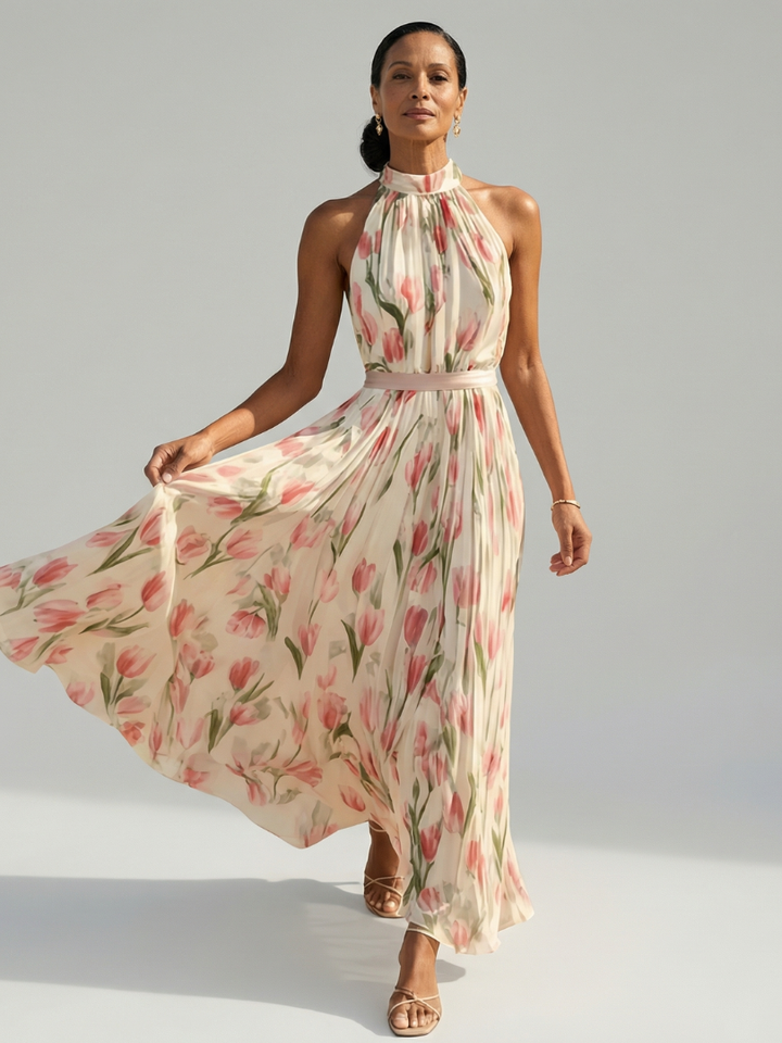 Delaunay | Robe Midi à Col Halter à Fleurs Aurelle