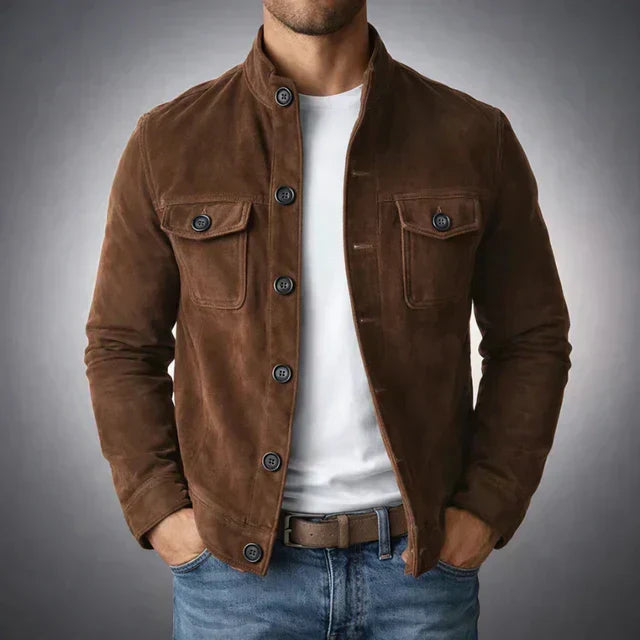 Veste en cuir boutonnée pour hommes