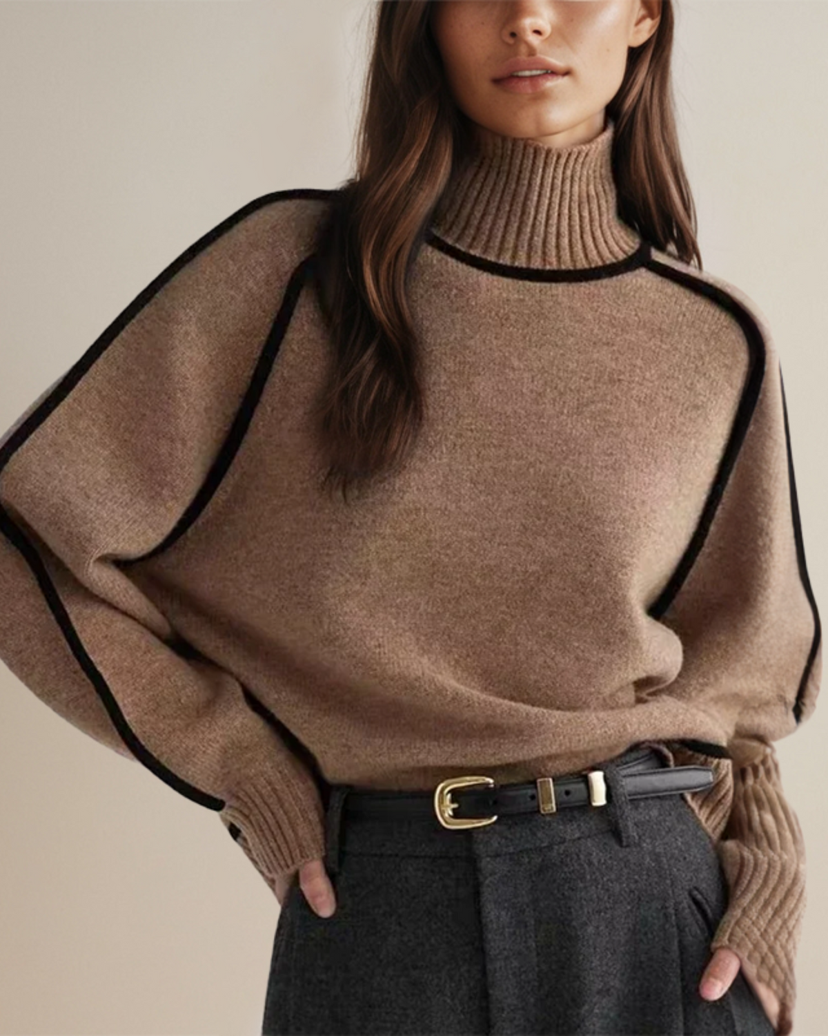 DELAUNAY | Pull Col Roulé Bordé Contrasté Aveline