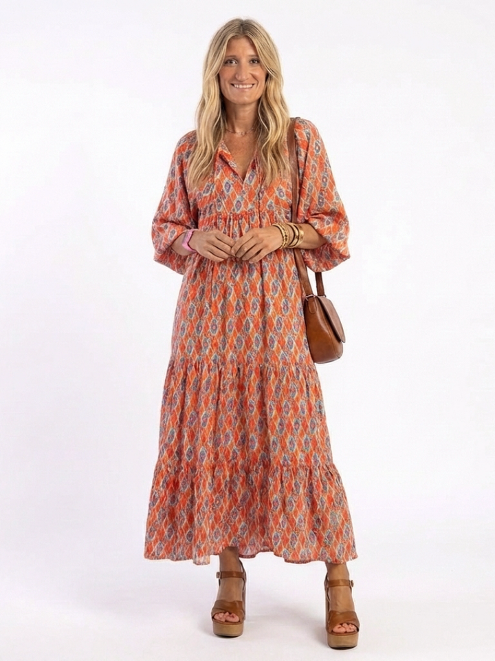 Delaunay | Robe Midi Géométrique à Volants Chloé