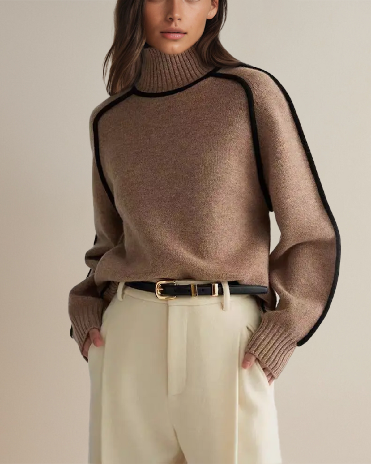 DELAUNAY | Pull Col Roulé Bordé Contrasté Aveline