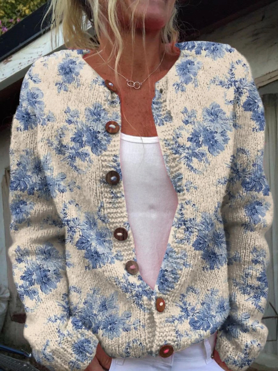 DELAUNAY | Cardigan Fleurs Bleues Claire