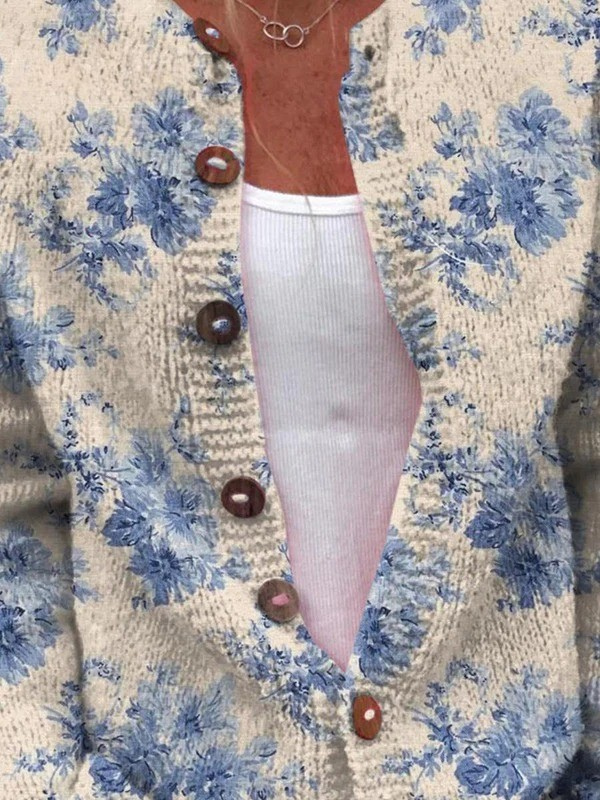 DELAUNAY | Cardigan Fleurs Bleues Claire