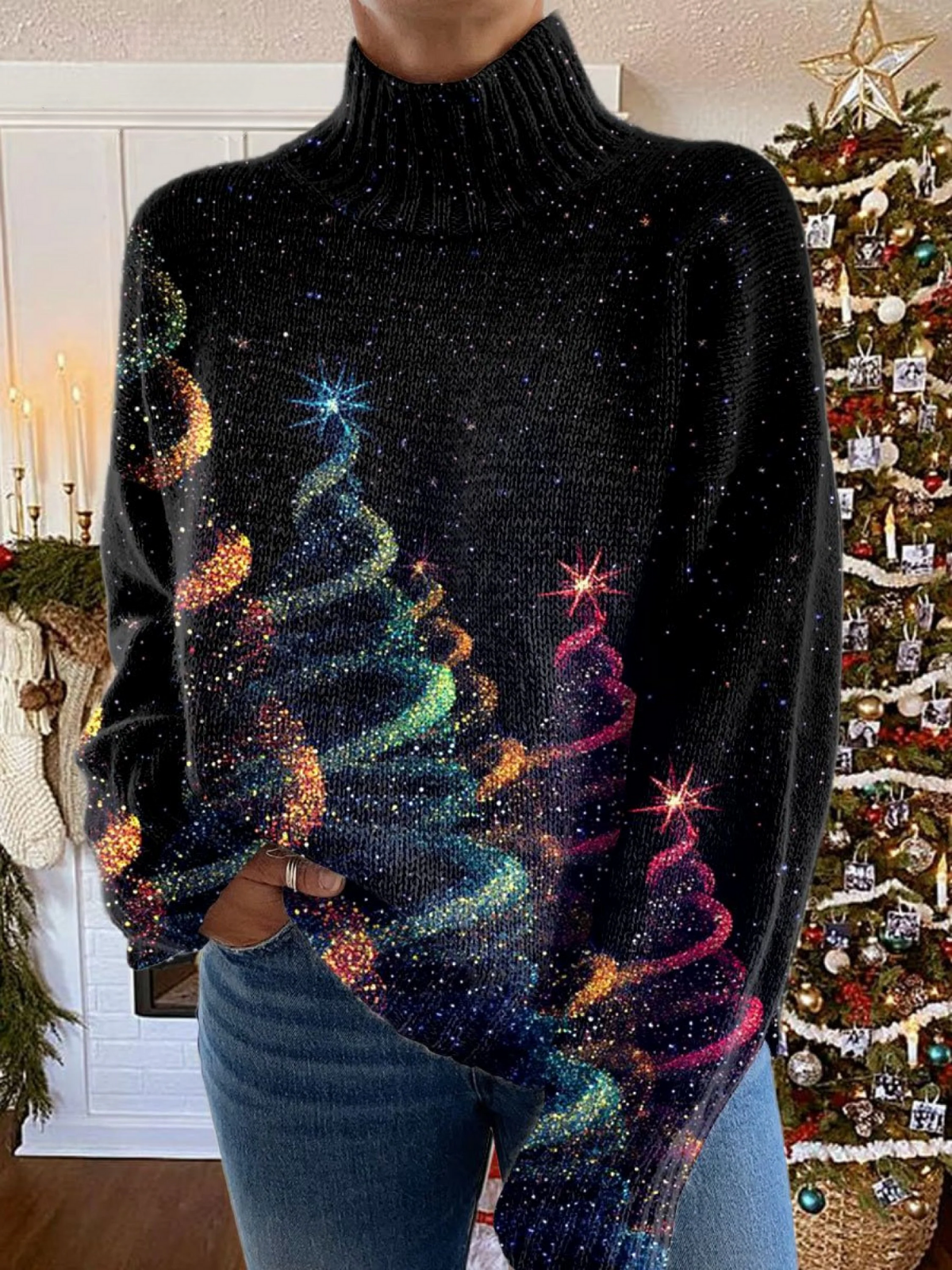 DELAUNAY | Pull Col Roulé Sapins Scintillants Brigitte