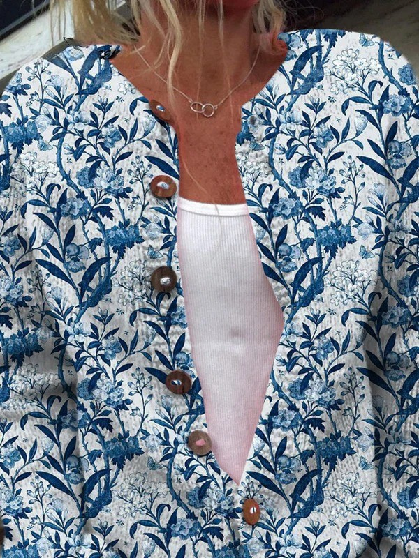 DELAUNAY | Cardigan Toile Bleue Fleurie Margot