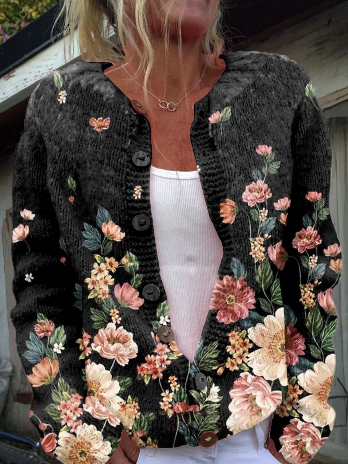 DELAUNAY | Cardigan Noir Fleuri Monique