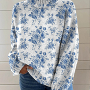 DELAUNAY | Pull Col Montant Fleurs Bleues Pauline