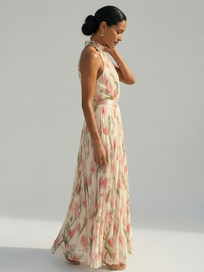 Delaunay | Robe Midi à Col Halter à Fleurs Aurelle
