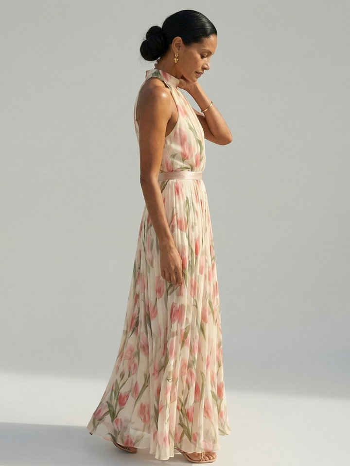 Delaunay | Robe Midi à Col Halter à Fleurs Aurelle