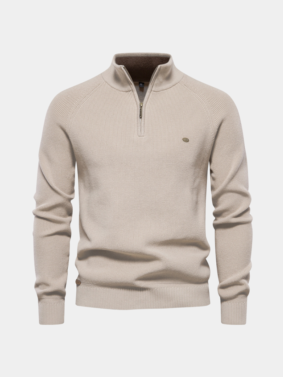 DELAUNAY | Pull Demi-Zip Maille Côtelée Pierre