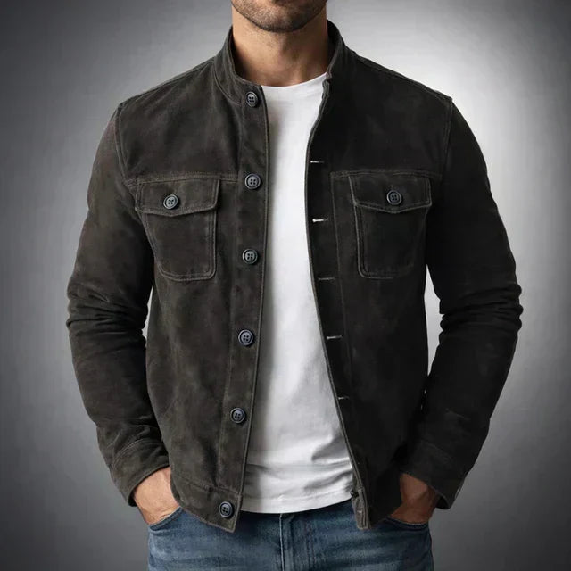 Veste en cuir boutonnée pour hommes