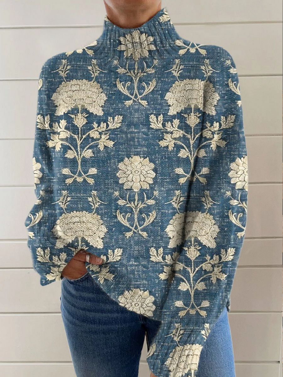 DELAUNAY | Pull Col Montant Fleurs Indiennes Élise