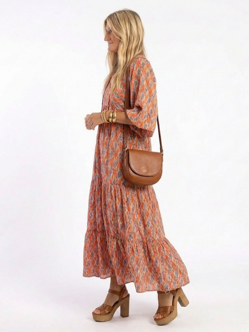 Delaunay | Robe Midi Géométrique à Volants Chloé