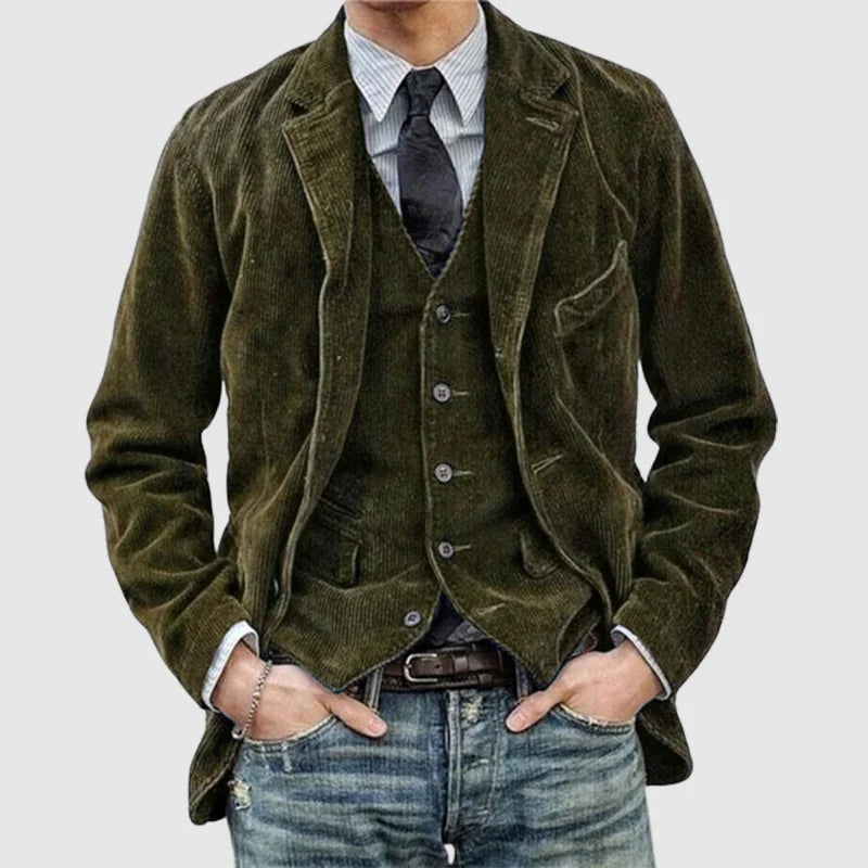 Blazer en velours côtelé vintage avec gilet pour hommes