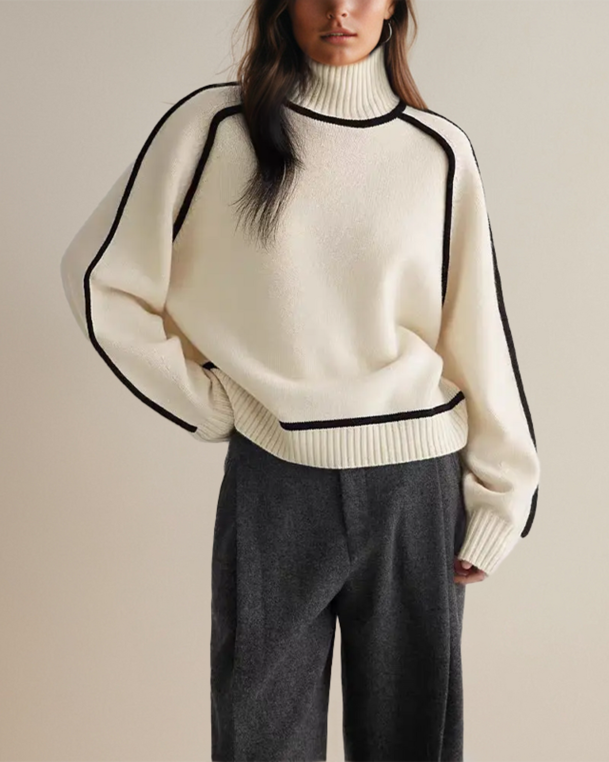DELAUNAY | Pull Col Roulé Bordé Contrasté Aveline