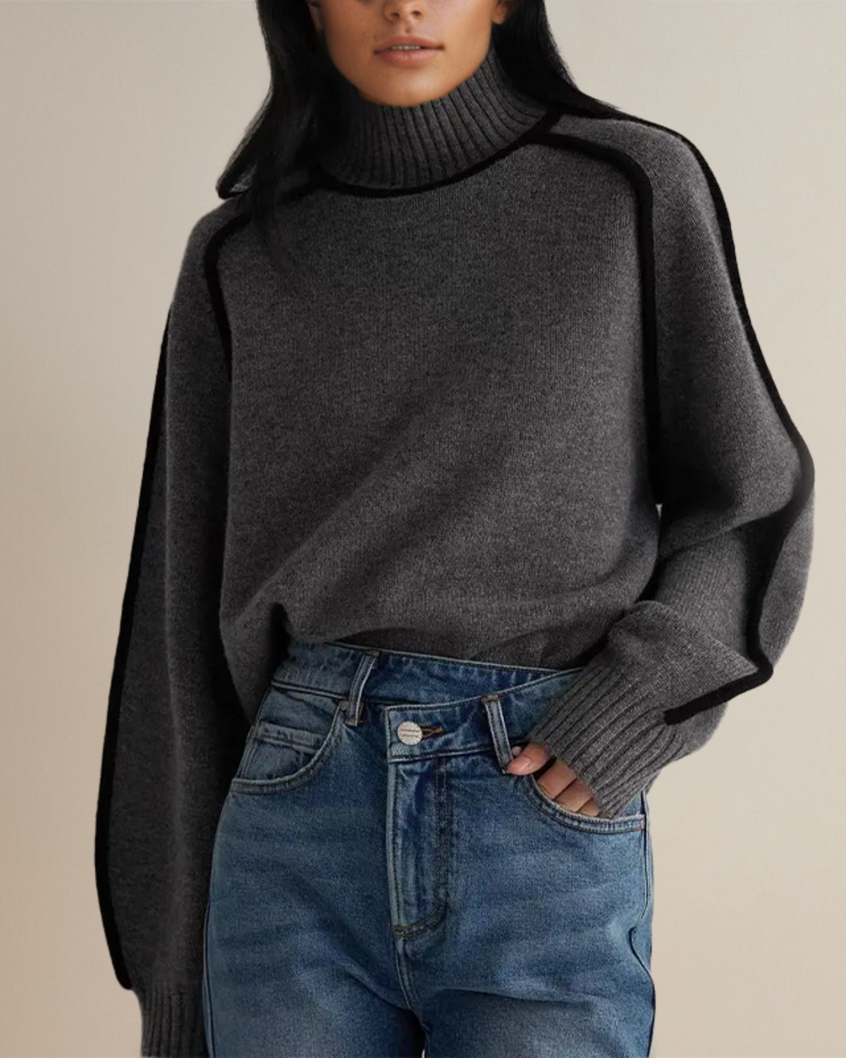 DELAUNAY | Pull Col Roulé Bordé Contrasté Aveline