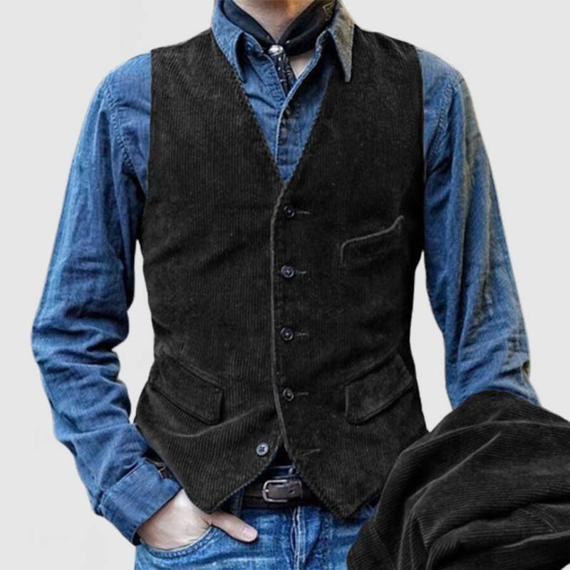 Blazer en velours côtelé vintage avec gilet pour hommes