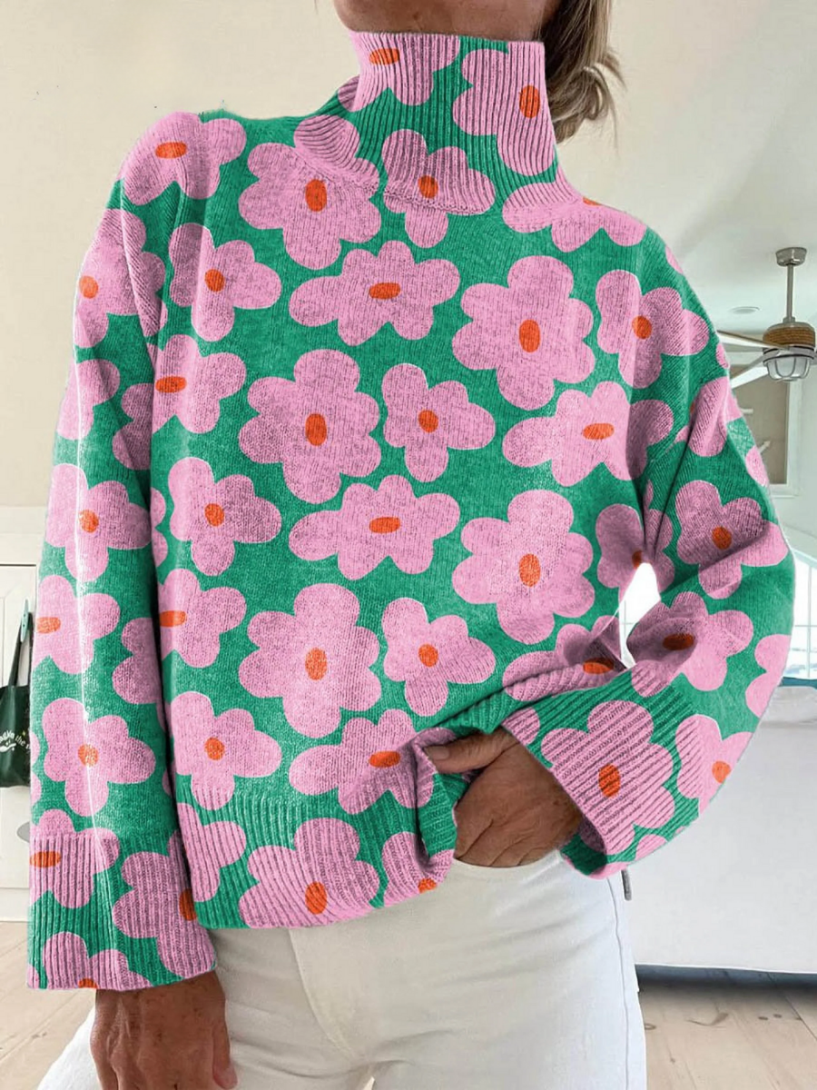 DELAUNAY | Pull Col Montant Fleurs Rétro Mathilde