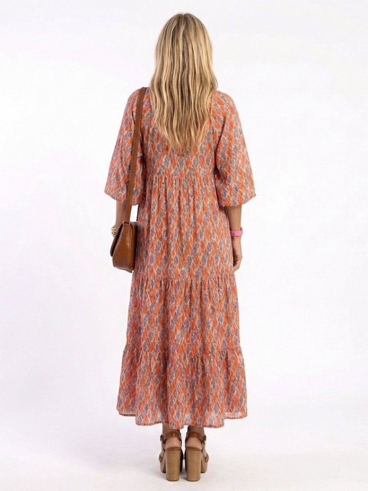 Delaunay | Robe Midi Géométrique à Volants Chloé