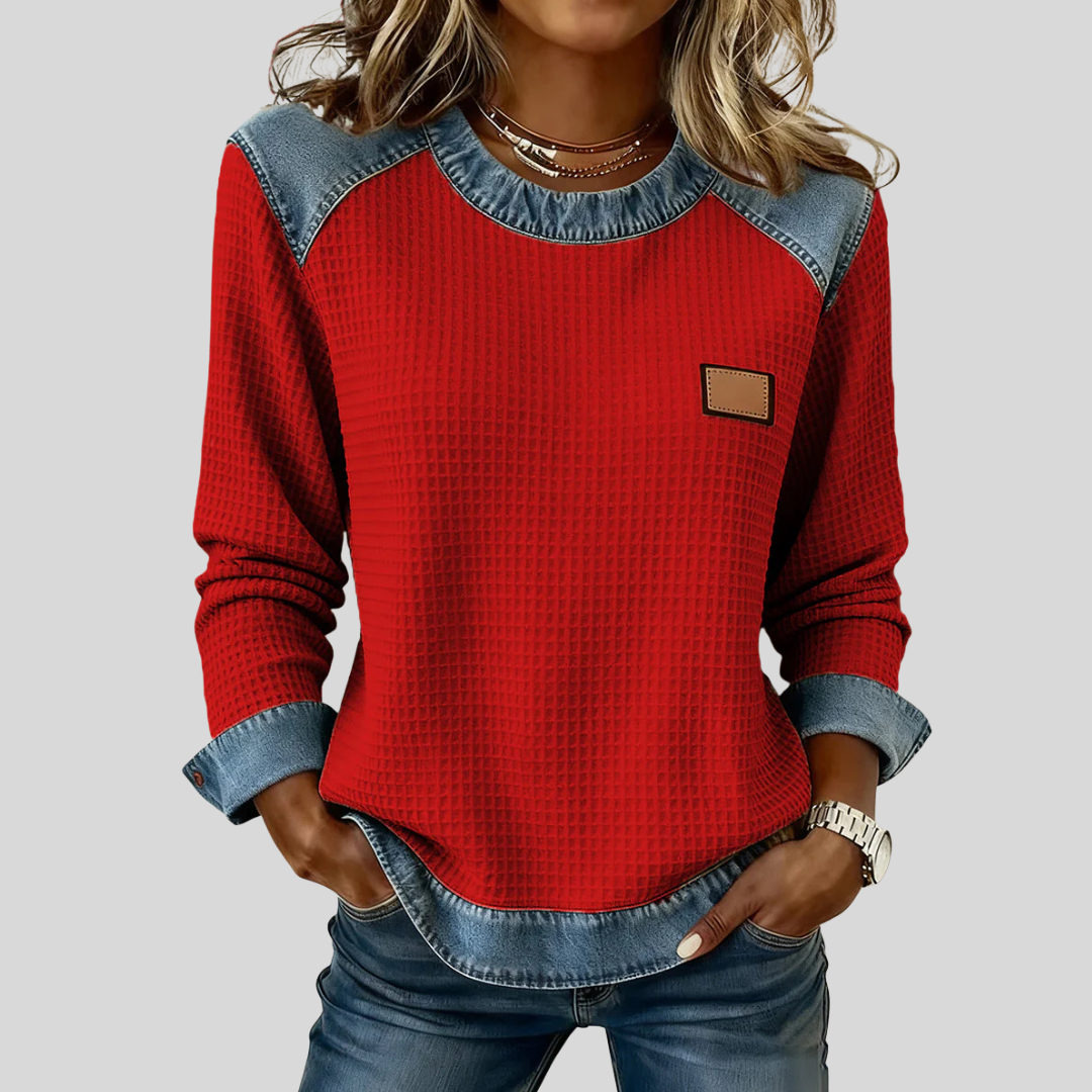Delancine™ | Sweat-shirt en maille gaufrée à empiècements imitation tissu doux
