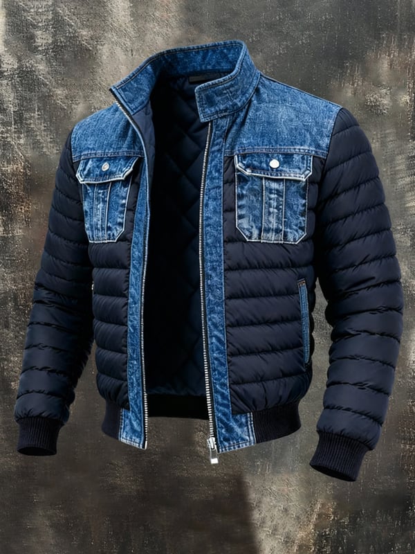 Fabian | Doudoune Bleue Homme en Jeansoptik avec Poches Poitrine