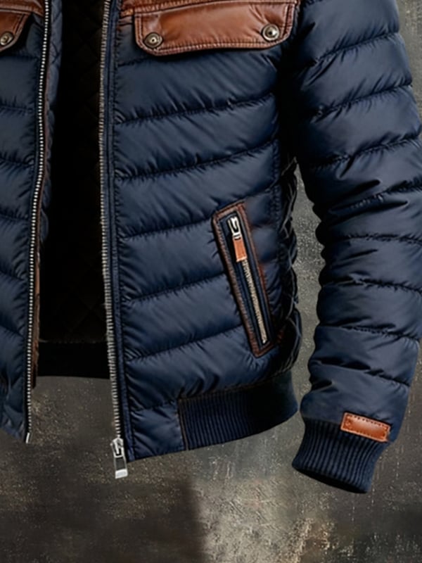 Christoph | Veste d'hiver bleu foncé pour homme avec empiècements marron aux épaules
