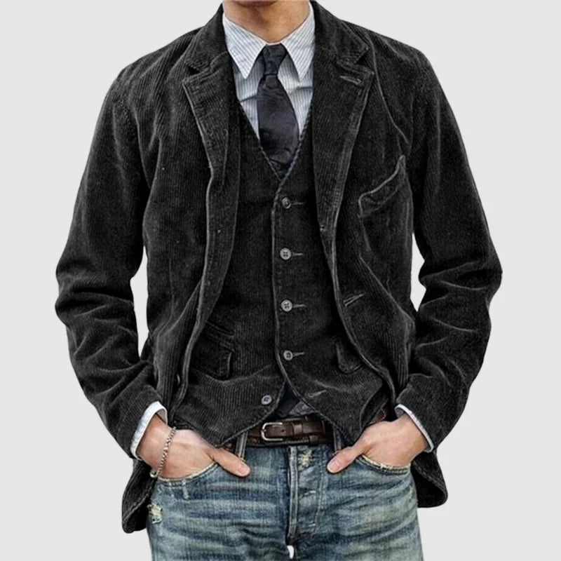 Blazer en velours côtelé vintage avec gilet pour hommes