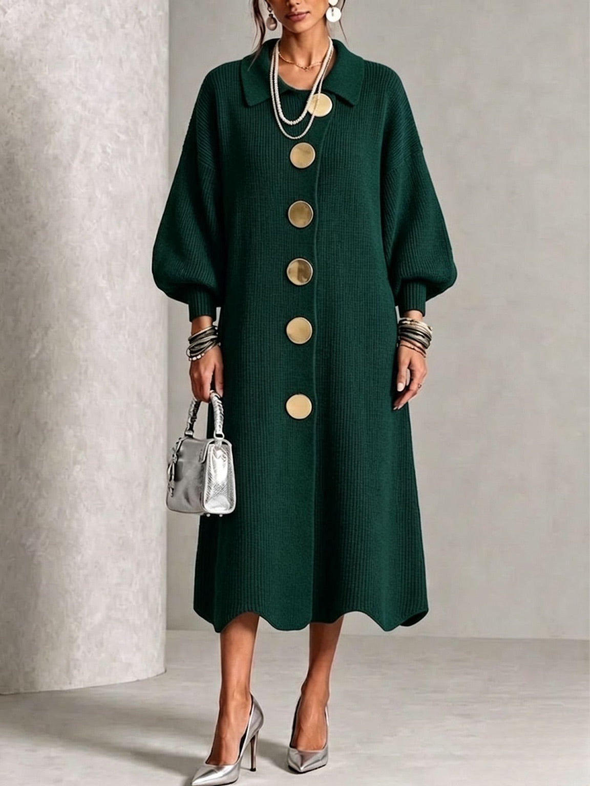 Sienna - Robe longue à manches longues boutonnée