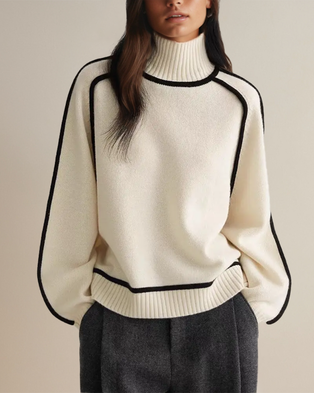 DELAUNAY | Pull Col Roulé Bordé Contrasté Aveline