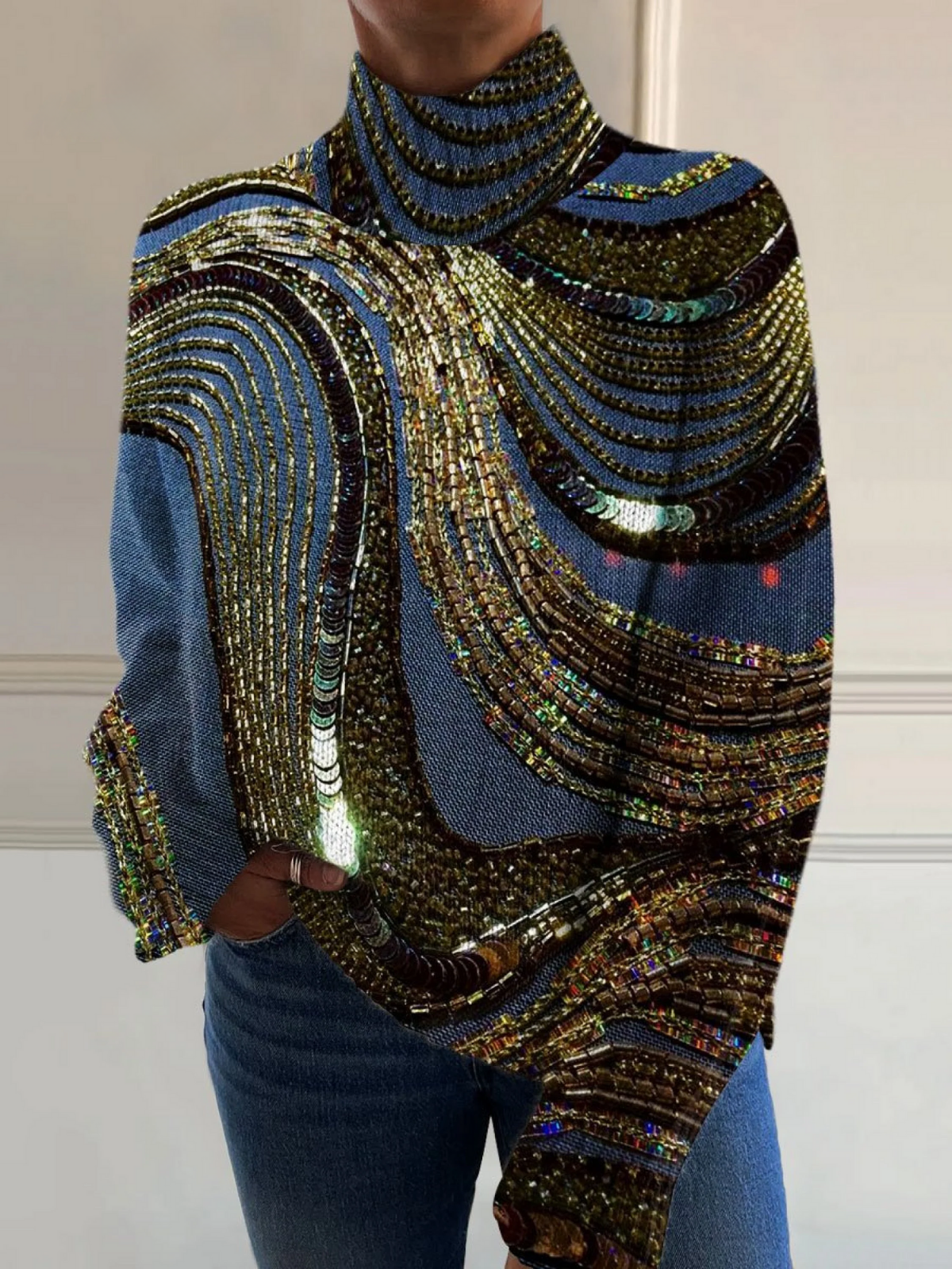 DELAUNAY | Pull Col Montant Éclat Doré Lucie
