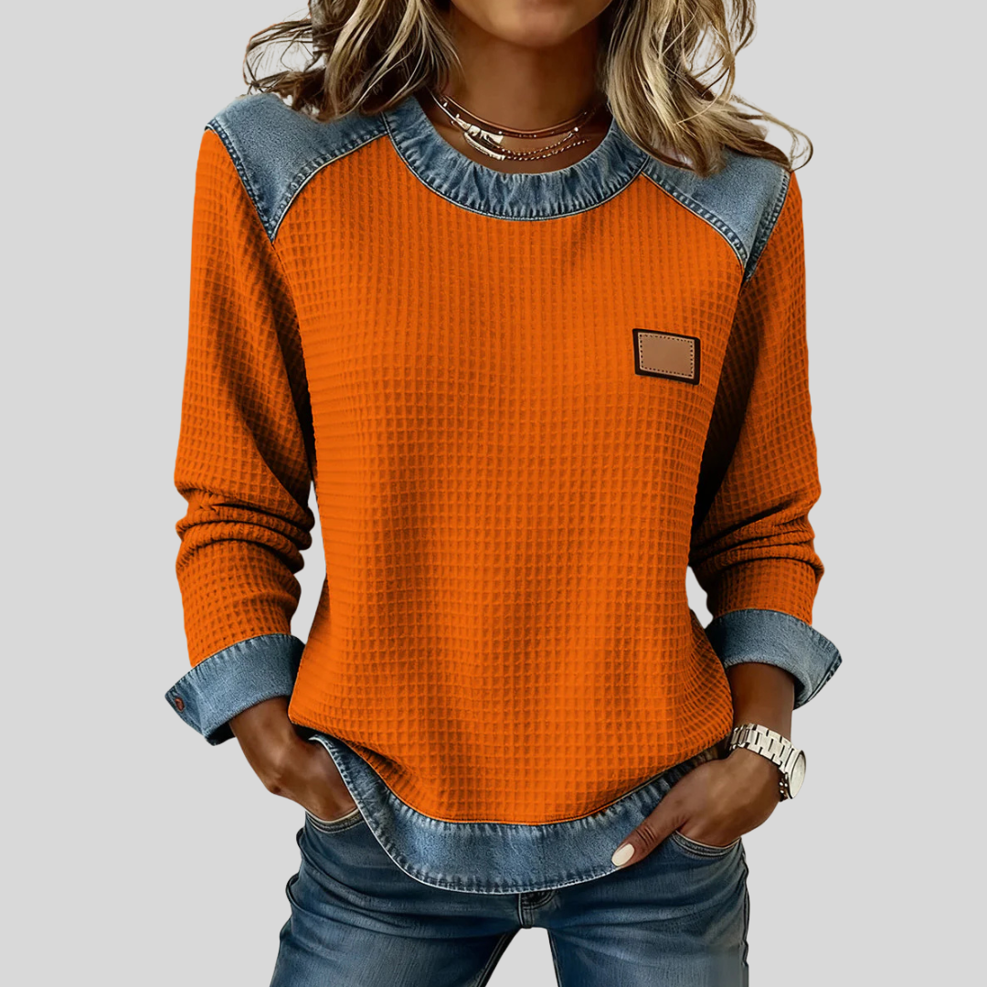 Delancine™ | Sweat-shirt en maille gaufrée à empiècements imitation tissu doux