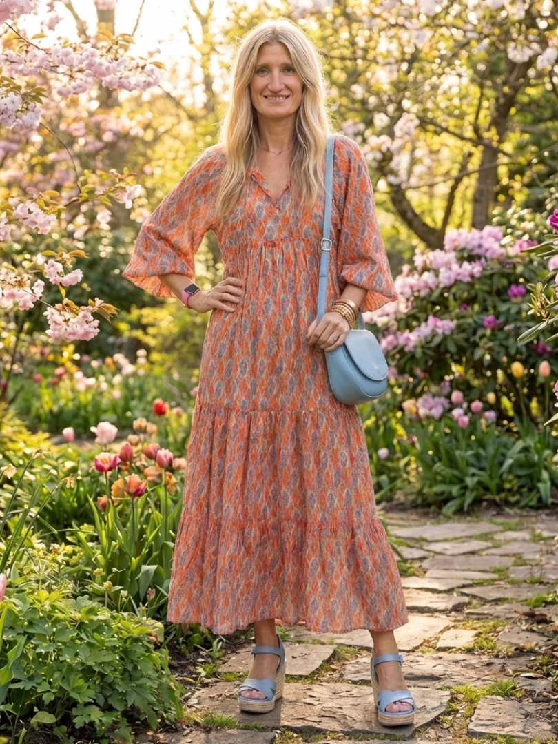 Delaunay | Robe Midi Géométrique à Volants Chloé