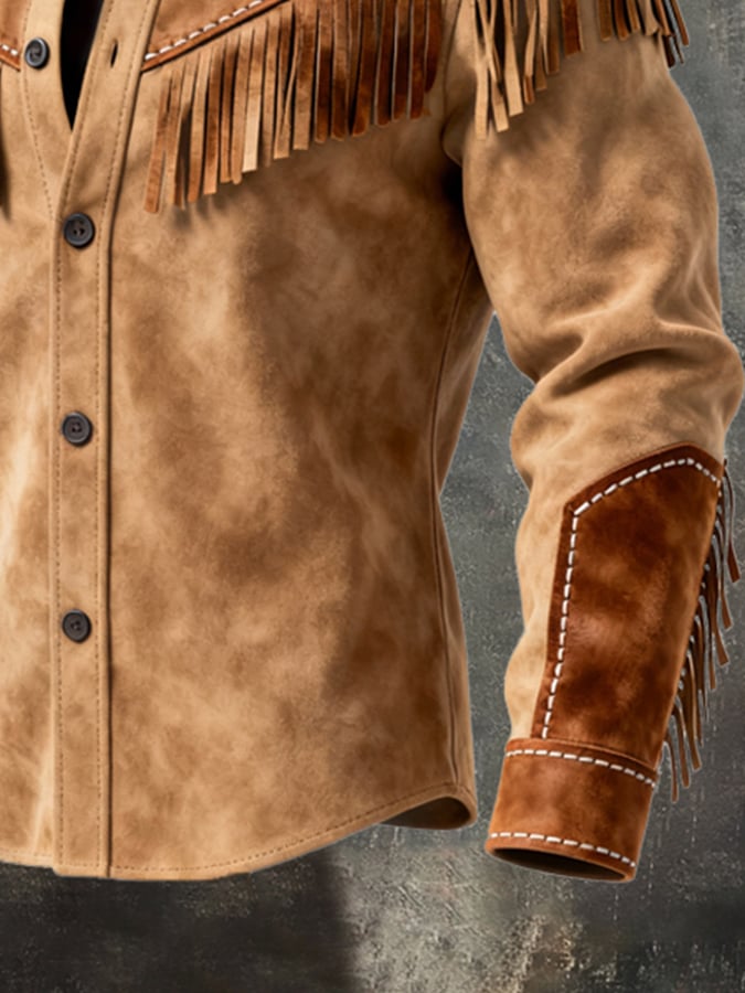 Hendrik | Chemise-veste homme pour l'automne à franges et boutonnière