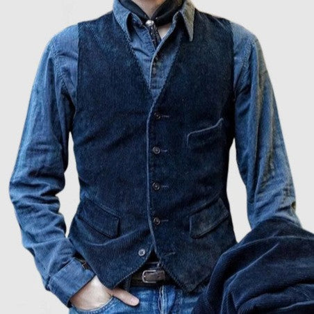 Blazer en velours côtelé vintage avec gilet pour hommes