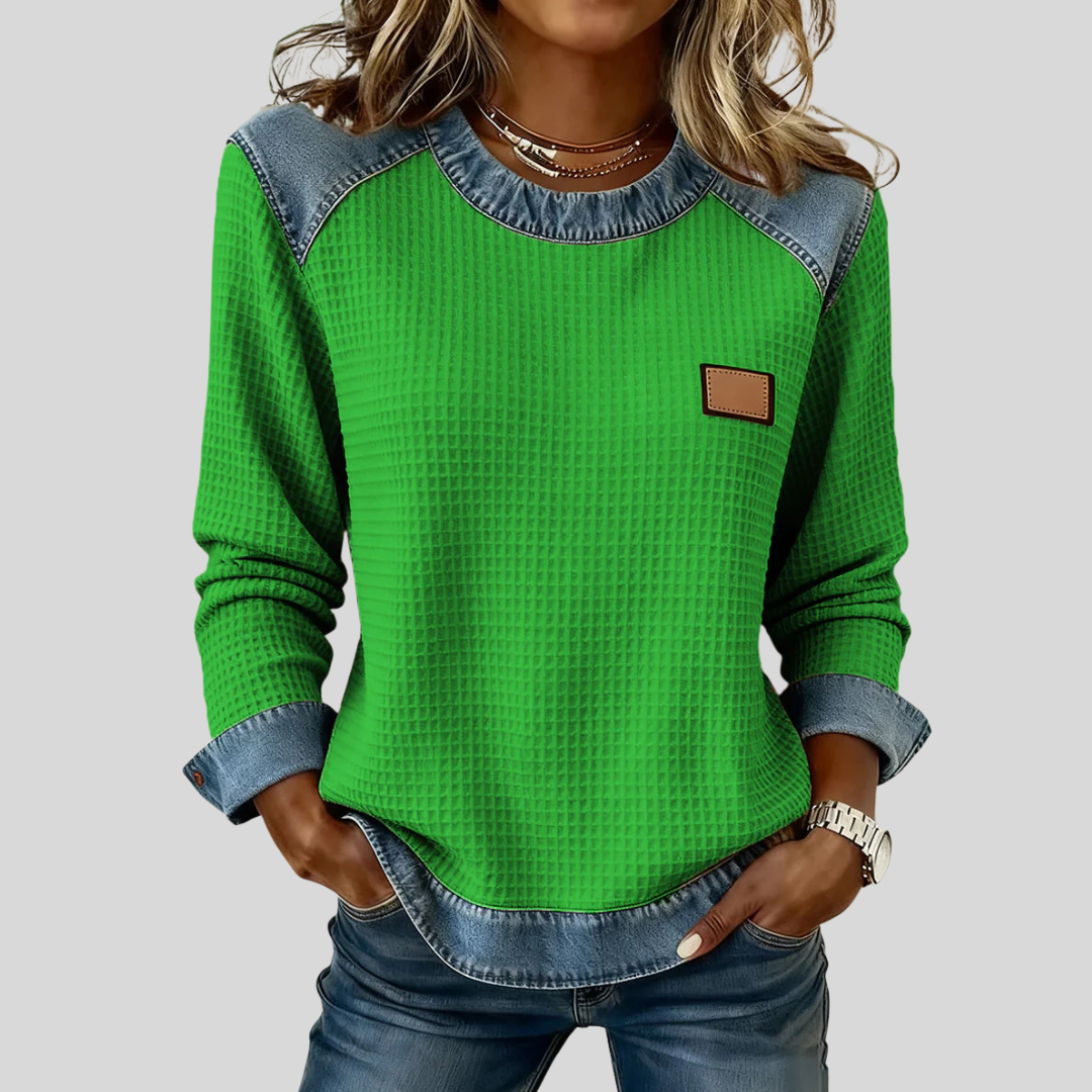 Delancine™ | Sweat-shirt en maille gaufrée à empiècements imitation tissu doux