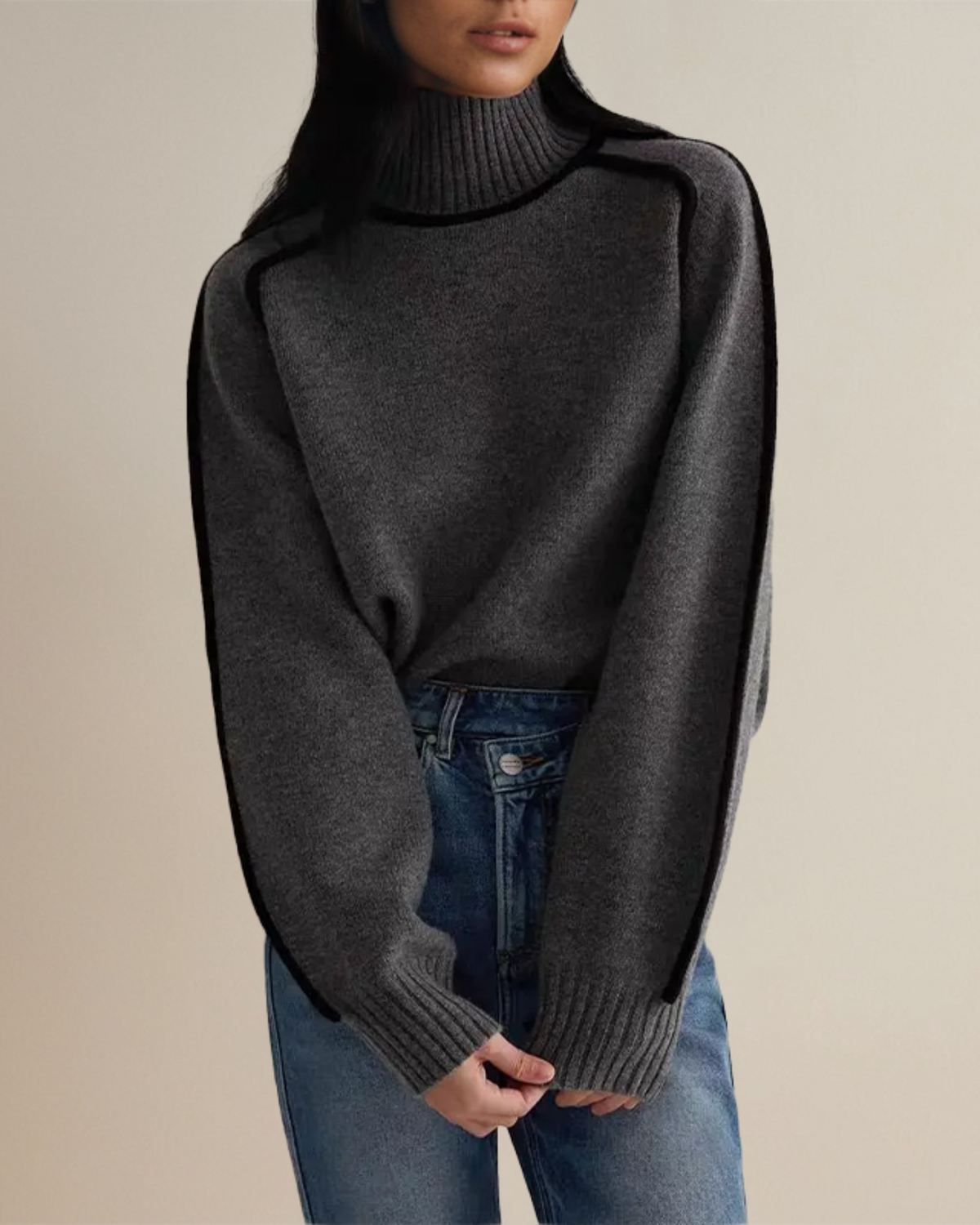 DELAUNAY | Pull Col Roulé Bordé Contrasté Aveline