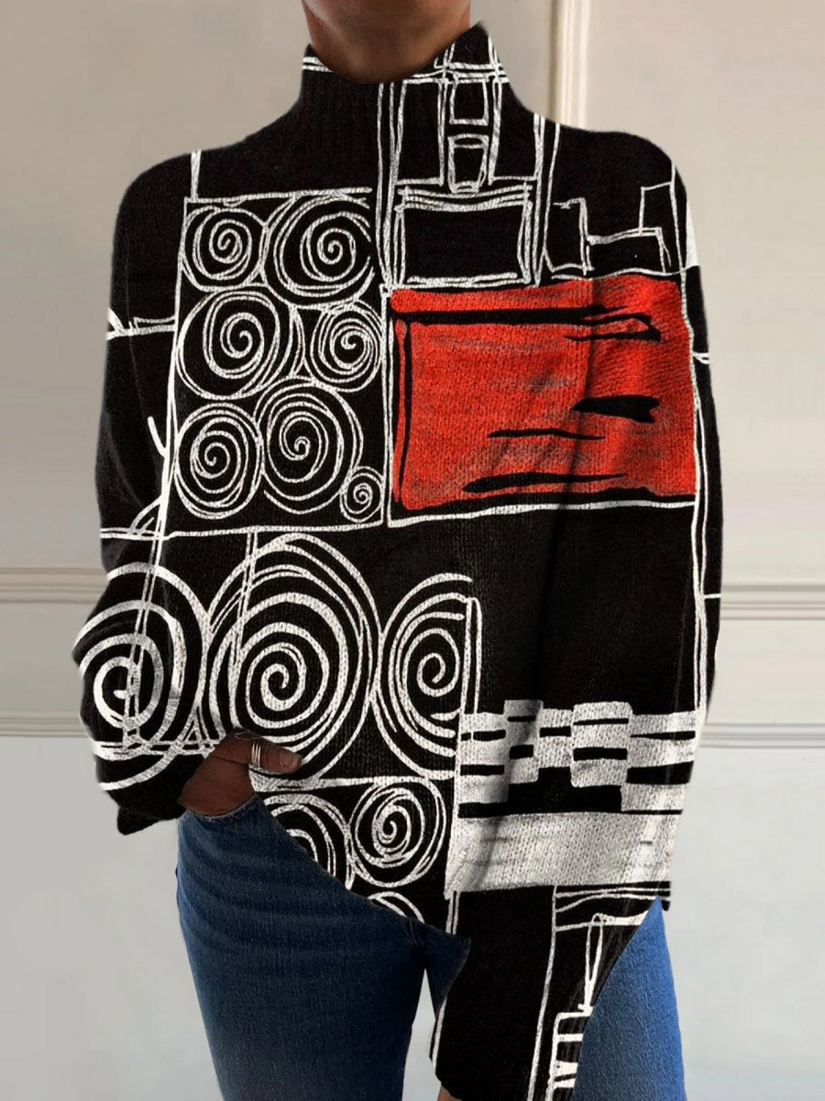DELAUNAY | Pull Col Montant Graphique Contrasté Florence