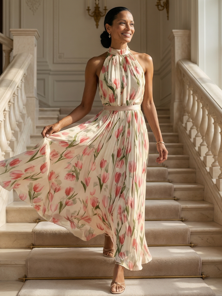 Delaunay | Robe Midi à Col Halter à Fleurs Aurelle